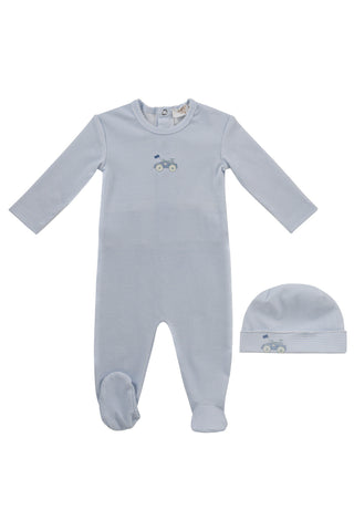 Kipp Baby Blue Carrera Pinstripe Footie + Hat