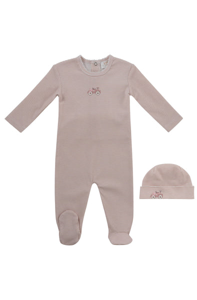 Kipp Baby Pink Carrera Pinstripe Footie + Hat