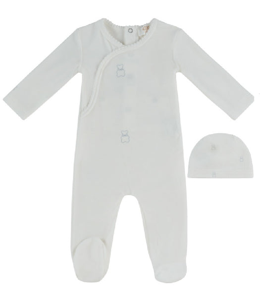 Kipp Baby Blue Petit Ours Pattern Footie + Hat