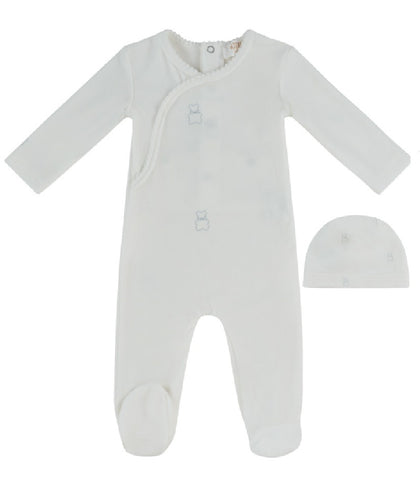Kipp Baby Blue Petit Ours Pattern Footie + Hat