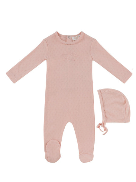 Kipp Baby Pink Mon Bebe Footie + Bonnet