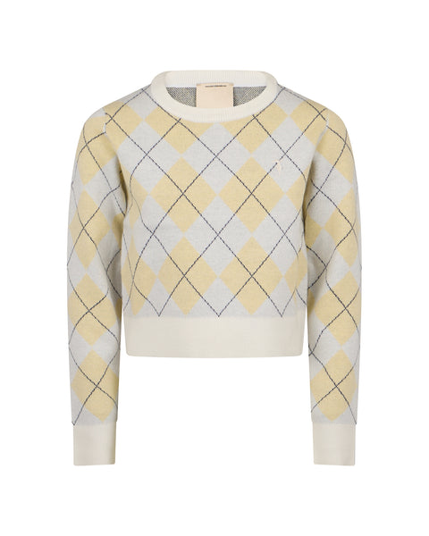Trussardi Bone/Yellow Argyle Sweater