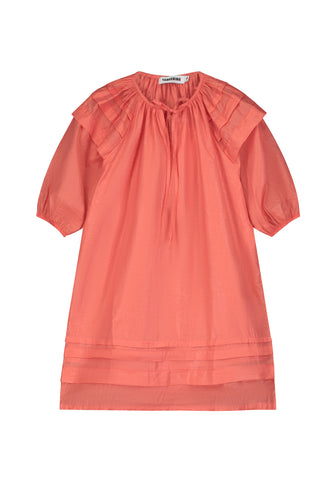 Tangerine Coral Voile Pleated Dress