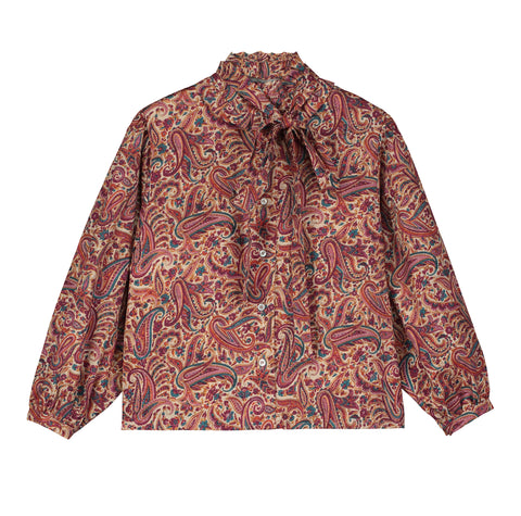 Tangerine Paisley Ruffled Bow Blouse