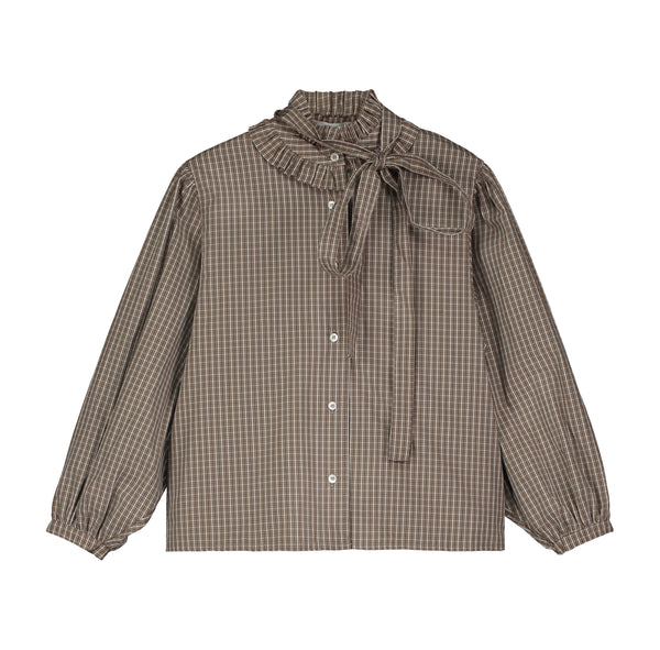 Tangerine Plaid Ruffled Bow Blouse
