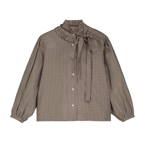 Tangerine Plaid Ruffled Bow Blouse