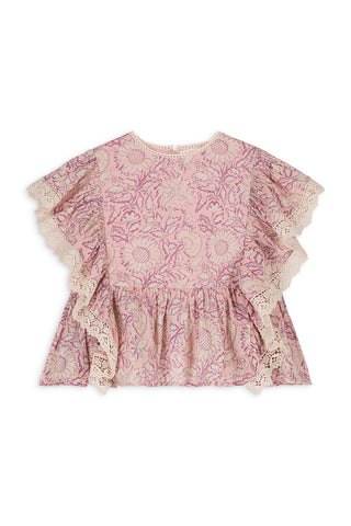 Louise Misha Pink Daisy Garden Blouse + Short Set