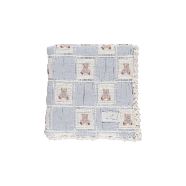 Bebe Organic Blue Teddy Patchwork Blanket