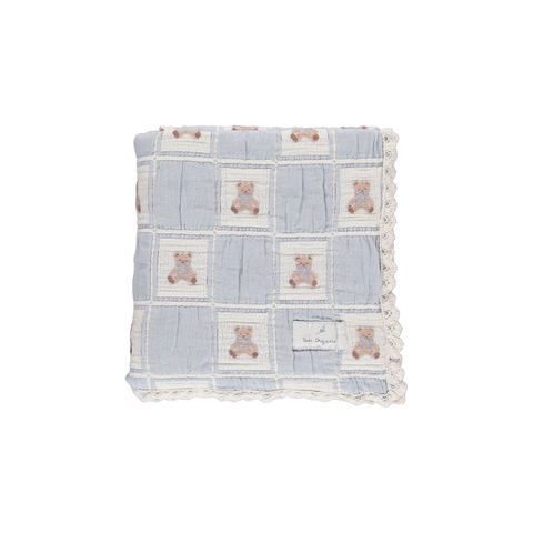 Bebe Organic Blue Teddy Patchwork Blanket