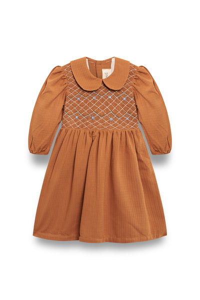 Birinit Petit Toffee Embroidered Smocked Dress