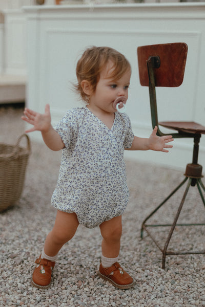 Tiny Bunny Blue Floral Muslin Wrap Romper