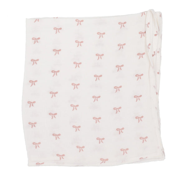 Lilette Cream/Pink Bow Pointelle Graphic Blanket
