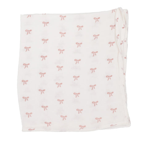 Lilette Cream/Pink Bow Pointelle Graphic Blanket