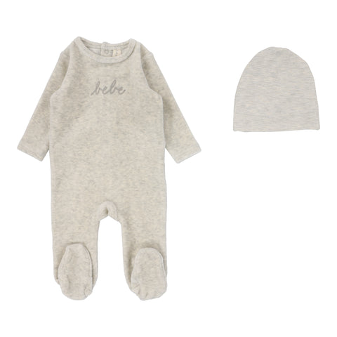 Lilette Heather Oatmeal Velour Bebe Footie Set