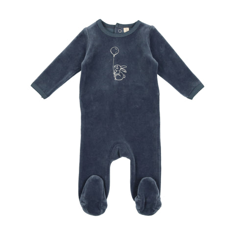 Lilette Blue Velour Bunny with Balloon Footie