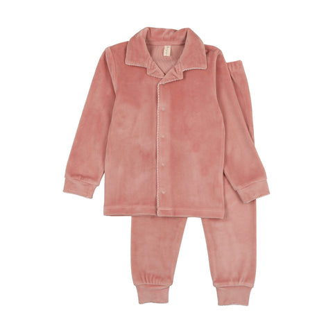 Bonjoy Pink Velour Scalloped Grandpa Pajamas
