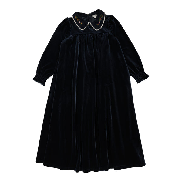 Lil Legs Navy Velour Collar Maxi Dress