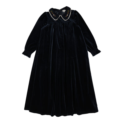 Lil Legs Navy Velour Collar Maxi Dress