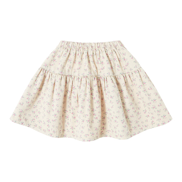 Tocoto Vintage Beige Twill Flowers Flared Skirt