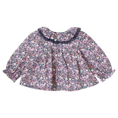 Tocoto Vintage Baby Navy Flowers Print  Blouse + Bloomer Set