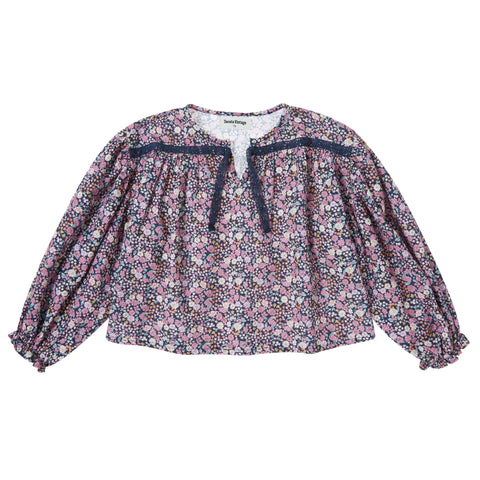 Tocoto Vintage Navy Flowers Print Lace Blouse