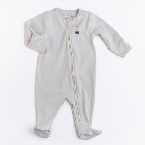 Wild Wawa Blue Boat Pima Embroidered Footie