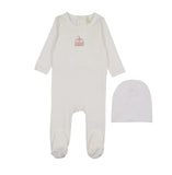 Bonjoy White/Pink Carousel Embroidered Graphic Footie Set