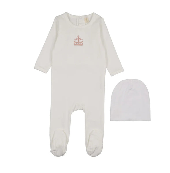 Bonjoy White/Pink Carousel Embroidered Graphic Footie Set