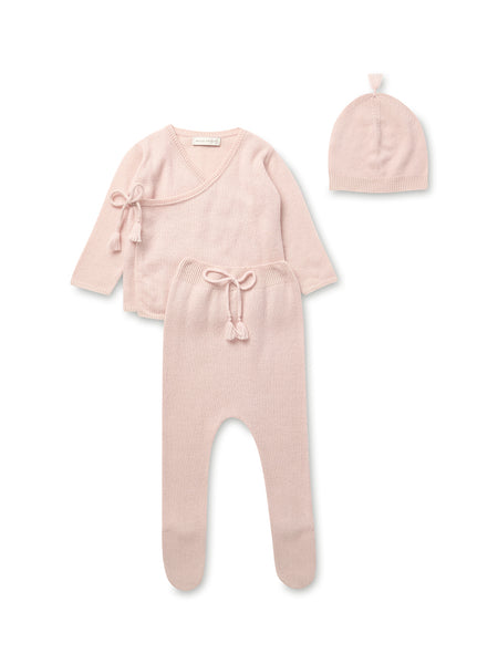 Belle Enfant Rose Wrap Footed Legging Set + Tassel Hat