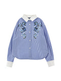 Ermanno Scervino Blue Striped Embroidered Blouse