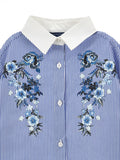 Ermanno Scervino Blue Striped Embroidered Blouse