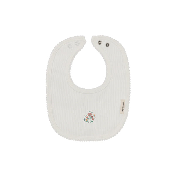 Ely's & Co Ivory Ribbed Floral Embroidered Bib