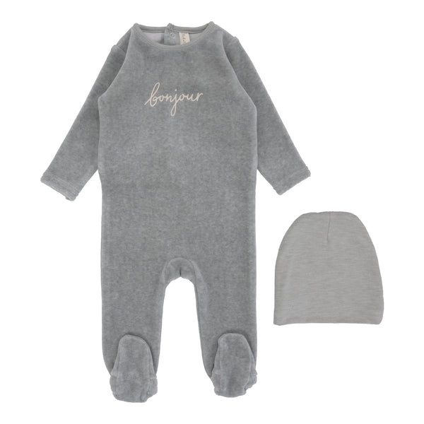 Lilette Heathered Blue Bonjour Velour Footie Set