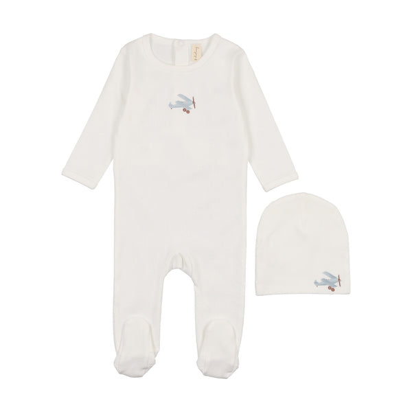 Bonjoy White Airplane Footie Set