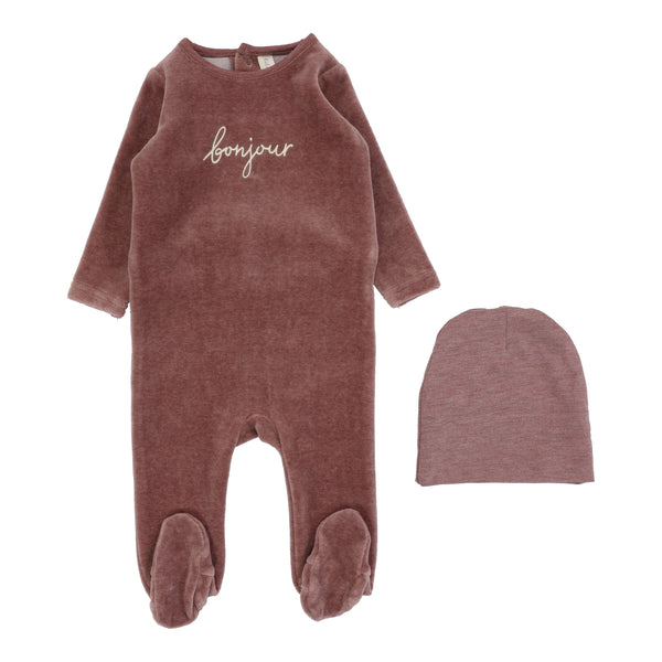 Lilette Heathered Mulberry Bonjour Velour Footie Set