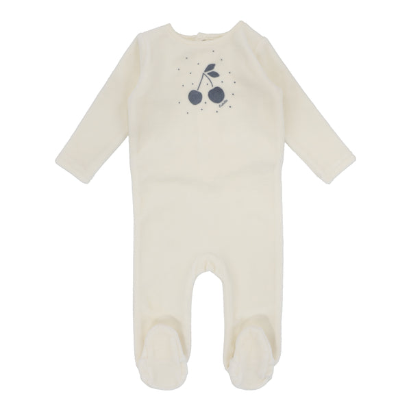 Lilette Velour Ivory/Slate Cherry Graphic Footie