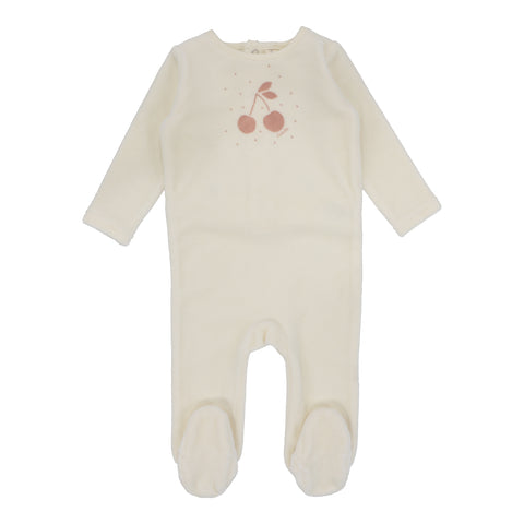 Lilette Velour Ivory/Apricot Cherry Graphic Footie