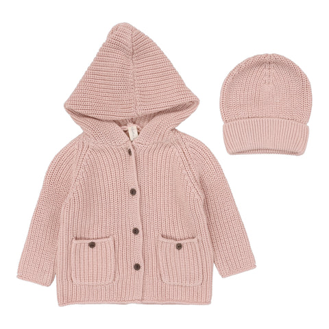 Lilette Powder Pink Chunky Knit Jacket + Beanie