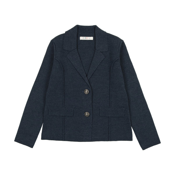 Coco Blanc Navy Knit Sailor Button Blazer