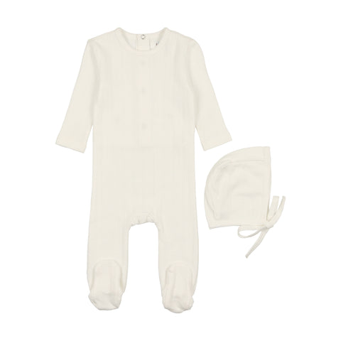 Coco Blanc Ivory Wide Pointelle Footie With Bonnet