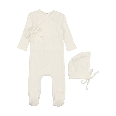 Coco Blanc Ivory Wrap Pointelle Footie With Bonnet
