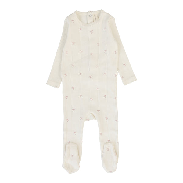 Lilette Cream/Pink Bow Printed Pointelle Footie