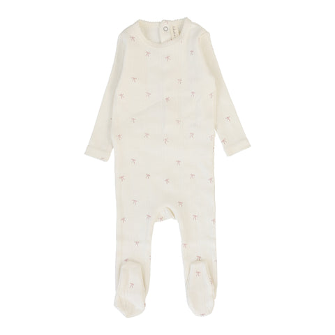 Lilette Cream/Pink Bow Printed Pointelle Footie PPF-CPB