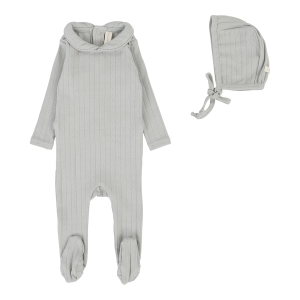 Lilette Light Blue Peter Pan Fine Pointelle Collar Footie Set