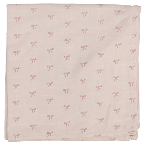 Lilette Soft Pink Bow Pointelle Graphic Blanket