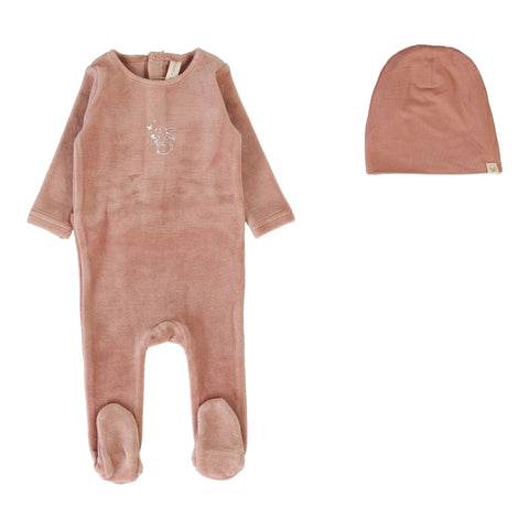 Lilette Deep Pink Velour Forest Graphic Footie Set