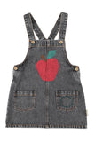 Piupiuchick Washed Black Denim Apple Short Dress with Straps