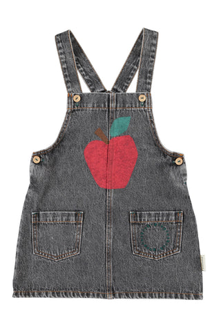 Piupiuchick Washed Black Denim Apple Short Dress with Straps