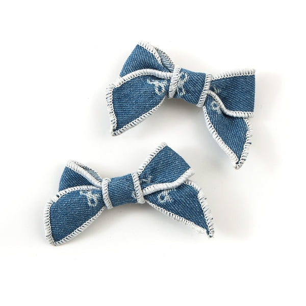 Halo Luxe Rae Jean Wash Bow Printed Double Clip Set