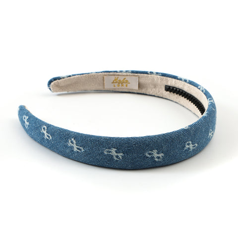 Halo Luxe Denim Jean Rae Signature Bow Printed Headband